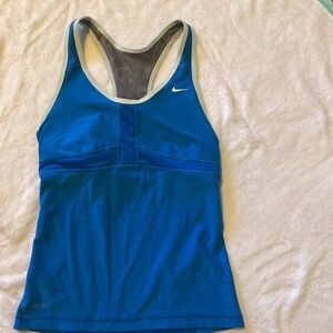 Nike Women Dri Fit Blue Dedication Long Racerback Built In Bra Tank Top 380503 S